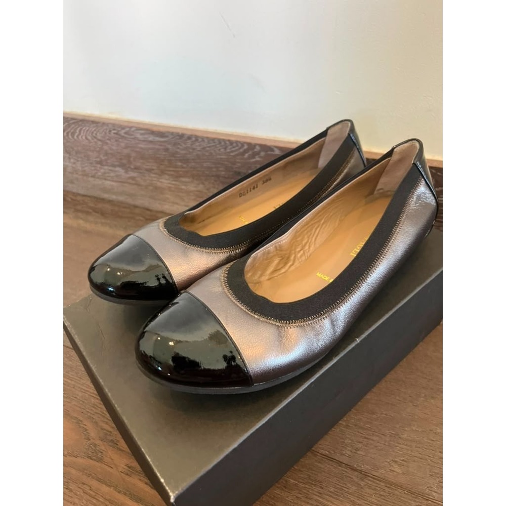 Bruno Magli Bogolino Dina Ballet Flats Women's EU 38.5 Gray Black Cap Toe Italy